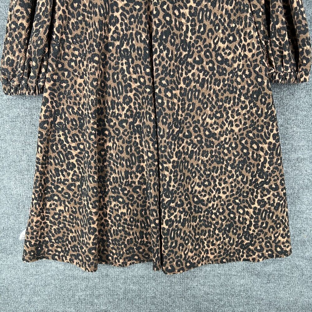 ASOS Design Leopard Print Midi Dress Womens 14 A-Line Double V-Neck Crinkle - Picture 7 of 9